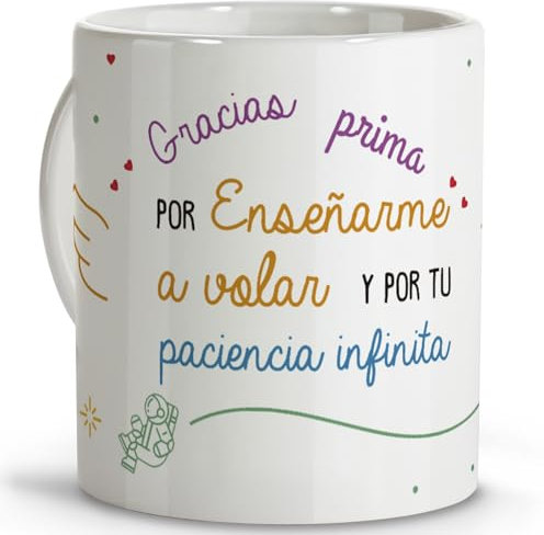 LolaPix Tazas bonitas. Tazas de cafe. Taza mensaje. Regalos para primas. Taza cerámica 330 ml.