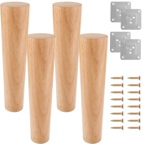 YAYODS 4 Pièces Pied de Meuble Bois 20 cm, Pieds de Meuble Bois, Pied de Canapé avec Plaque de Montage et Vis, Pied Meuble Salle de Bain, Pied pour Meuble, Canapé