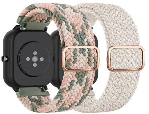 AK 2 Stück für Amazfit BIP 3 Armband/BIP 3 PRO Armband/BIP U PRO Armband Damen Herren, 20mm Weiches Geflochtenes Nylon Armbänder Kompatibel mit Amazfit GTS 4 Mini/GTS 2 Mini/GTR 42mm/GTS 4/3/2