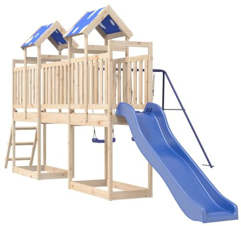 vidaXL Spielturm, Klettergerüst mit Brücke Rutsche Schaukeln Leiter, Kinder Kletterturm Spiel-Zubehör für Garten, Holz Spielplatz Spielhaus, Massivholz Kiefer