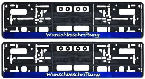 2 Stück Kennzeichenhalter mit Ihrem eigenen Text Internetadresse Firmenname Logo oder Spruch Bedrucken (blau)