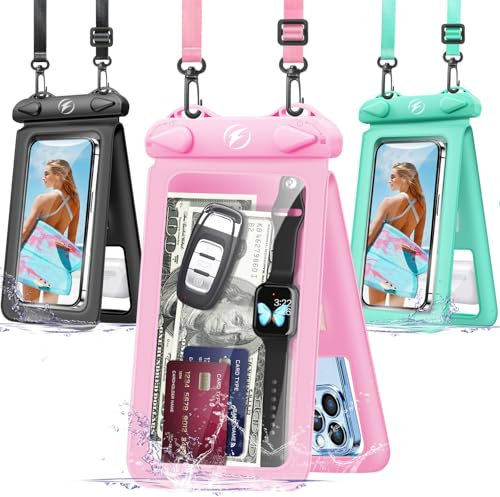 Waterproof Phone Pouch [3-Pack] Double Space Waterproof Phone Case with Adjustable Lanyard Water proof Cell Phone Pouch for iPhone IPX8 Underwater Phone Cases Phone Dry Bag for Vacation Beach Swimming