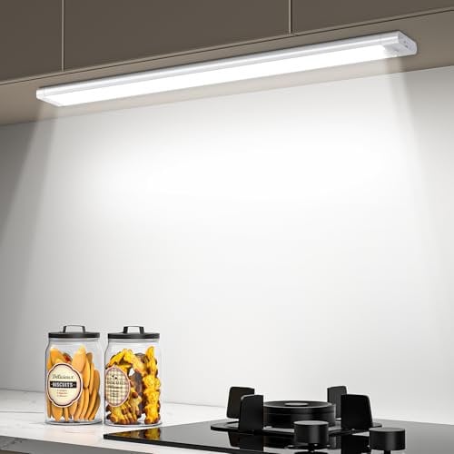 40 cm Cabinet Lighting with Motion Sensor, 100 LEDs, 3000 K/6000 K, Dimmable Under-Unit Light, Kitchen LED Strip Battery with Magnet, 2000 mAh USB-C Rechargeable Night Light for Wardrobe, Cupboard,