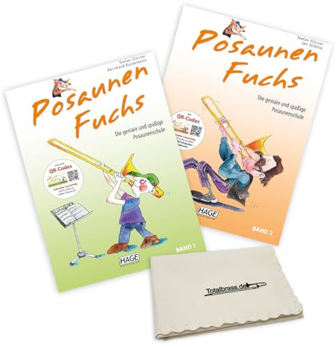 Posaunenfuchs Bd. 1 u. Bd. 2 mit QR Codes von Stefan Dünser und Jan Ströhle Posaunen Fuchs Band 1 Band 2 (ISBN 9783866260818 + 9783866260825) + Soundman Poliertuch (Starterset)
