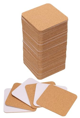QUARKZMAN 80Pcs sous-Verres en Liège Auto-Adhésifs 80X80X2mm Tapis en Liège Tuiles en Liège Feuilles de Support en Liège Mini Tableau en Liège Mural pour sous-Verres, Coins Carrés Arrondis