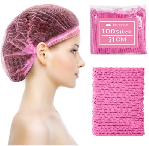 EOGRFW 100 Stück Haarnetz Einwegstoff Einweg Haarnetze,51 Cm,Rosa | Einweghauben mit Elastischem Band,OP Hauben Damen Herren,Haarnetz Einweg für Männer Frauen Hair Cover
