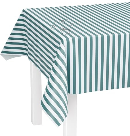 LILENO HOME Tischdecke abwaschbar als Meterware 160x140cm (Schnittkante) in Blockstreifen Aqua Motiv - Wachstuchtischdecke wasserabweisend ideal als Tischtuch o. Tischläufer für Bierzeltgarnitur