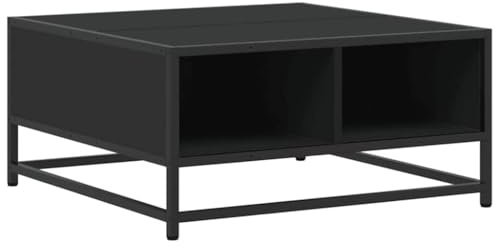 vidaXL Couchtisch, Beistelltisch mit Stauraum Metallgestell, Kaffeetisch für Wohnzimmer, Sofatisch Teetisch, Schwarz Holzwerkstoff Metall