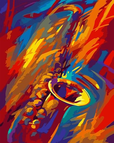 Yoonqun Malen Nach Zahlen Erwachsene,Farbe Saxophon Paint by Numbers Malen Nach Zahlen Set,DIY mit Pinseln und Acrylfarben Handgemalt Ölgemälde Leinwand für Home Décor,mit Rahmen 60x75cm