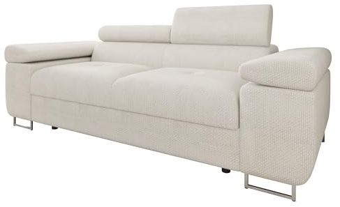 Mirjan24 Sofa Torezio II mit Verstellbarer Kopfstütze (Flow 06) | Geräumige Couch mit gesteppter Sitzfläche, gepolstertem Rücken und verchromten Metallfüßen
