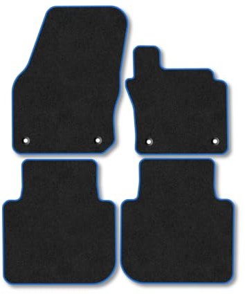 Skoda Kodiaq (2024+) Carpet Car Mats | Blue Edge Trim Tailored Fit Floor Mats Full Coverage Protection Accessories Easy Clean Anti Slip Made in the UK