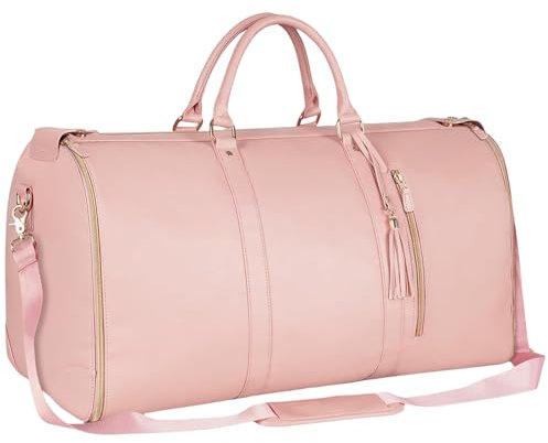 Morain Multifunktionale wasserdichte Anzug-Reisetasche, große Kapazität, faltbar, tragbar, PU-Leder, Kleidertasche mit verstellbarer, rose, 9.36x8.260in, Gepäck-Handtasche