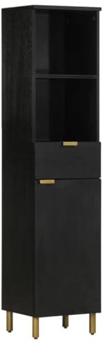 LAPOOH Badschrank Schwarz 38x33x160 cm Massivholz Mango, Bad Kommode, Badezimmer Möbel, Badzimmer Schrank, Aufbewahrungsschrank, Bad Schrank - 4017670
