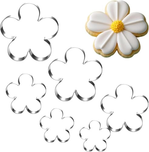 UKoosien Set di 6 tagliapasta a forma di fiore, 10,2 cm, 9 cm, 7,6 cm, 6,4 cm, 4,5 cm, 2,4 cm, lavabile in lavastoviglie, con cinque petali