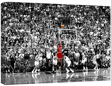 canvashop Quadri Michael Jordan 100x70 cm Last Shot Finals 1998 Nba Quadro Moderno Su Tela Stampe Da Parete Bianco e Nero