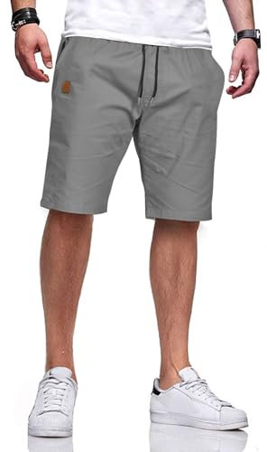 JustSun Mens Shorts with Pockets Summer Casual Shorts for Men UK Chino Cotton Elasticated Waist Grey 3XL
