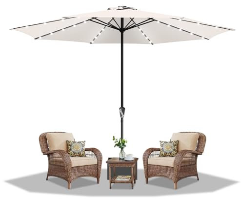Daromigo Sonnenschirm LED Solar Ø 350 cm Beige mit Kurbel | Ampelschirm Gartenschirm Sonnenschutz UV Schutz 50+ | Kurbelschirm Marktschirm wasserdicht für Garten, Balkon, ohne Ständer