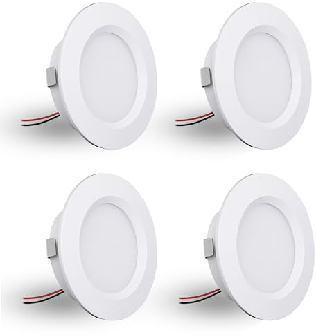 DYKUWEY 4er Set LED Einbaustrahler 12V 3W, einbaustrahler LED flach Bohrloch 55-58mm und 14mm Flache,Led Spot 12V IP44 Dimmbar Deckenspot,Möbeleinbauleuchte Einbauspots (Weiß,Warmweiß 3000k)