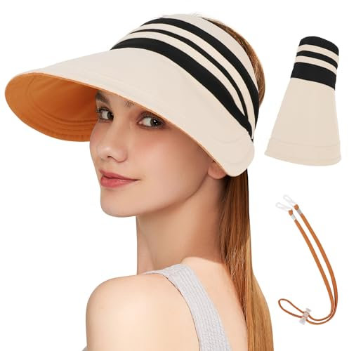 TAGVO Visor Gorras Mujer, Reversible Visera Solar Impermeable de ala Ancha Protección UV Plegable Transpirable y Rápido Secado, Gorras de Senderismo Sombrero Playa Mujer para el Sol al Aire Libre