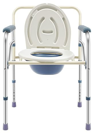 TONFEION Toilettenstuhl Höhenverstellbar Klappbarer Rollstuhl mit Bettpfanne und Rollen für Senioren, Schwangere und Mobilitätseingeschränkte, 150kg Tragkraft