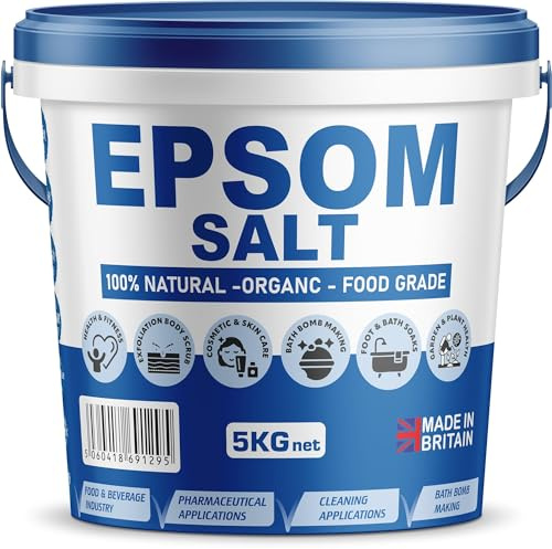 Epsom Bath Salts 5kg Unsented, 100% Natural Mineral Salts - Supports Sleep and Relieves Aching Muscles Magnesium Sulphate Foot Soak Bath Epsom Salts