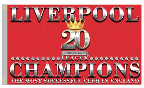 Liverpool 2025 Champions Flag,Liverpool Football League Champions Banner Flag, 90 x 150 cm, 20th Championship Street Decorations for Celebrating The Parade (2)
