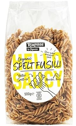 Realfoods by Organico | Organic Spelt Fusilli Pasta – Italian Ancient Grain Triticum Dicoccum, Non-GMO, Vegan, High in Fibre – 500g