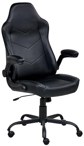 Beliani Traditional Modern Office Chair Faux Leather Swivel Adjustable with Armrests Black Triumpher