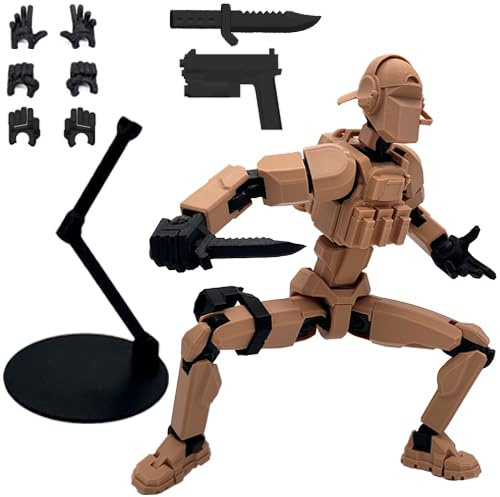 XL Dummy 13 Soldat Actionfigur, 28 cm, 30 Gelenkpunkte, mit Kampfzubehör und Ständer, Kollektion OPS 13 Special Operations Soldaten - Militärpuppe braun und schwarz