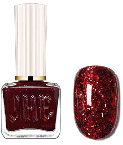 Glitter Burgundy Nail Polish, Wine Red Quick Drying Nail Varnish, Cherry Dark Red Shimmer Sparkling Fingernail Gel - Long Lasting Holographic Nail Paint Gel for DIY Nail Art Manicure at Home 12ml