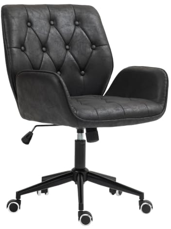 SVITA Gabriel Bürostuhl höhenverstellbar Schreibtischstuhl mit Rollen Vintage-Design Kunstleder Drehstuhl Schwarz