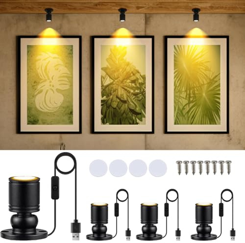 Gouzloyed USB Mini led Licht,360°Schwenkbar,Warmweiß 3000K,1W,4 Stück | Led Scheinwerfer Spotlight Aluminium Mini Strahler Kleines 5V 1W für Galerie Pflanzen Weinschrank
