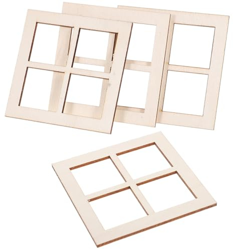 GARVALON 16 Stück Kleiner Holzfenster Puppenhaus Zubehör Realistischer 4 Scheiben Fensterrahmen aus Unbehandeltem Holz Miniatur Dekoration für Puppenmöbel und Kleine Hausgärten