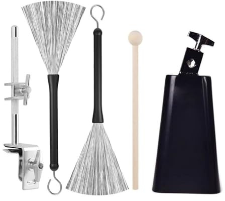 Professionelles Schlagzeug-Übungs-Kuhglocken-Set mit 15,2 cm Glocken-Klemme, Bürsten, Stick für Unterhaltung, Stahlklemme