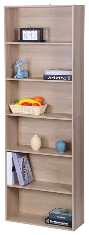 Relaxdays Bücherregal, HxBxT: 178,5 x 60 x 24 cm, 6 Fächer, verstellbare Böden, Buchregal, Standregal Wohnzimmer, Eiche