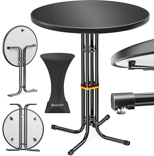 KESSER® Stehtisch klappbar 2er Set Ø60cm rund, Gastro Bistrotisch Hochtisch Cocktail Stehtisch + Husse, Klapptisch Partytisch für Garten/Balkon/Events/Gastronomie, wetterfest, In- & Outdoor, Schwarz