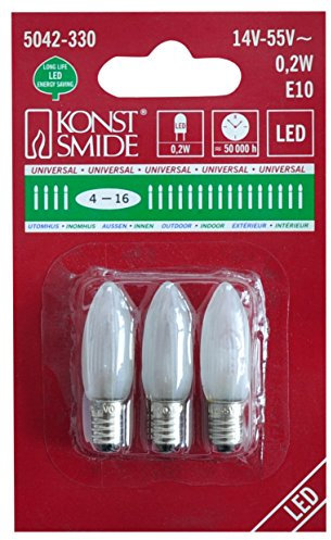 Konstsmide 5042-330 Ersatzbirne / für Holz- und Metallleuchter / 14-55V, 0,2W / 3er Blister / E10 Schraubgewinde, Gefrostet