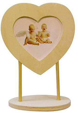 Cadre photo Coeur sur pieds en bois brut à peindre 16x11,7cm - support bois à décorer