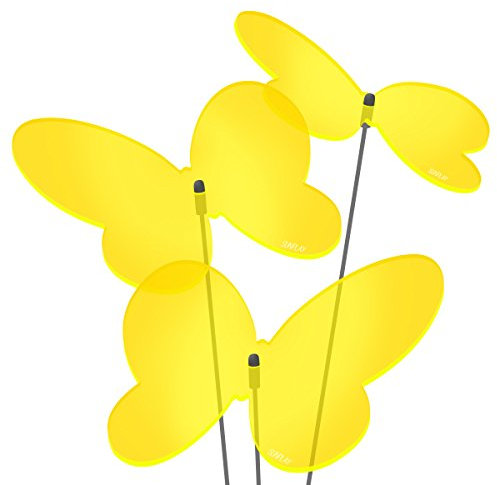 SUNPLAY Sonnenfänger Schmetterlinge Marie in GELB, 3 Stück zu je 20 cm Durchmesser im Set + 70 cm Schwingstäbe
