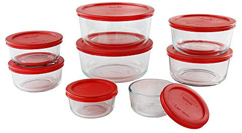 Pyrex 1126079 Simply Store Aufbewahrungs-Set, 16-teilig, transparent, Glas, rot