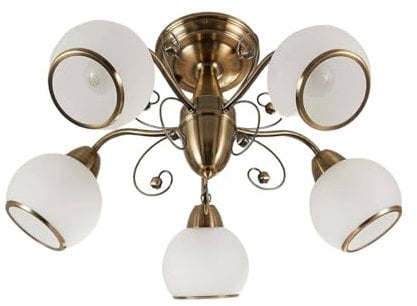 Lindby Deckenlampe Glas Metall altmessing, Deckenleuchte Ø 59 cm 5x E14 max. 40W ohne Leuchtmittel Wohnzimmerlampe Schlafzimmer Flur Büro