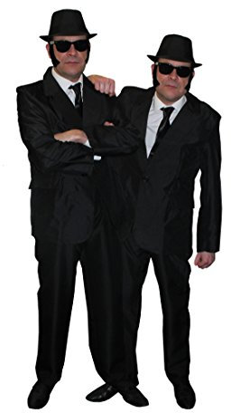 BROTHERS of Blues=ALIEN JÄGER =2 KOSTÜME =FASCHING+Karneval=MÄNNER IN SCHWARZ VERKLEIDUNG =HUT-58cm=XLARGE+XLARGE