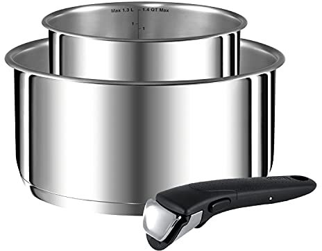 Tefal L9408802 Ingenio Preference Inox Lot Casseroles 16/20 cm (1,6/2,6 L) Induction + Poignée Amovible Induction, Argent