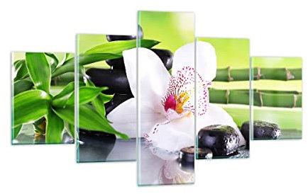 Mehrteilige Bilder auf Glas blume orchidee Glasbild 125x70cm Wandbilder Dekoration Wohnzimmer Schlafzimmer Küche Set 5 teilige Klein Wanddeko Bild im Glas Wand Kunstdruck Art Modern GEA125x70-3659
