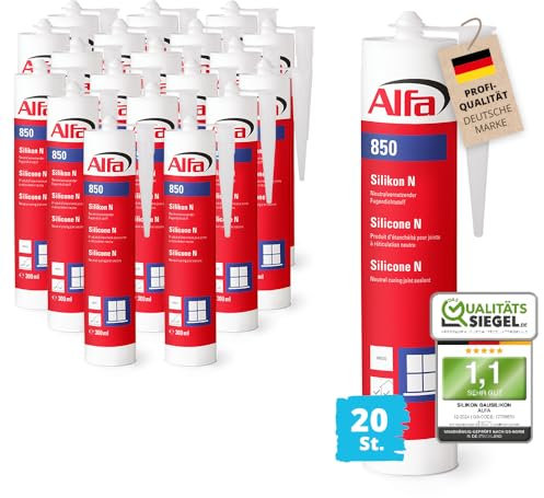 20x Alfa Silikon Weiß Bausilikon zum Kleben und Abdichten Fugendichtstoff UV- und witterungsbeständiger Qualitäts-Dichtstoff