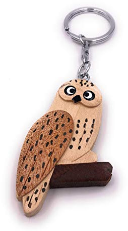 H-Customs Eule Ast Vogel Tier niedlich Echt Holz Edel Handmade Schlüsselanhänger Anhänger