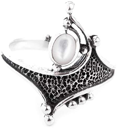 Windalf Gothic Damen Ring ALICIA 20 mm Bohemain Perlmutt Vintage Midi-Ring 925 Sterlingsilber (Silber, 62 (19.7))