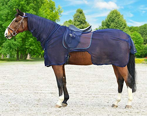 Euroriding Fliegenausreitdecke mit Sattelausschnitt Halsteil Navy Ausreitdecke XXL (165 cm)