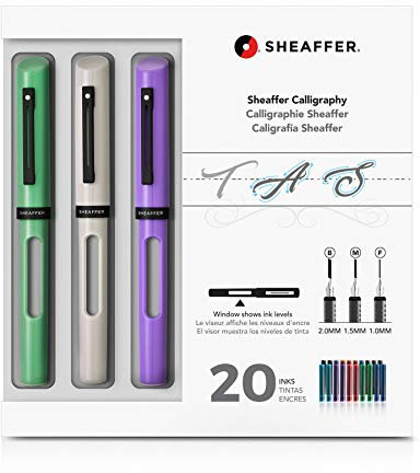 Sheaffer Kalligraphie Füller Set Maxi (Federstärke M, B und F, inkl. Patronen) mintgrün, weiß und lavendel, 1 Stück (1er Pack)