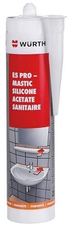WURTH CARTOUCHE MASTIC SILICONE JOINT SANITAIRE ACÉTATE, SALLE DE BAIN CUISINE,ETANCHE ANTI MOISISSURES,BLANC PUR 310 ML (BLANC)
